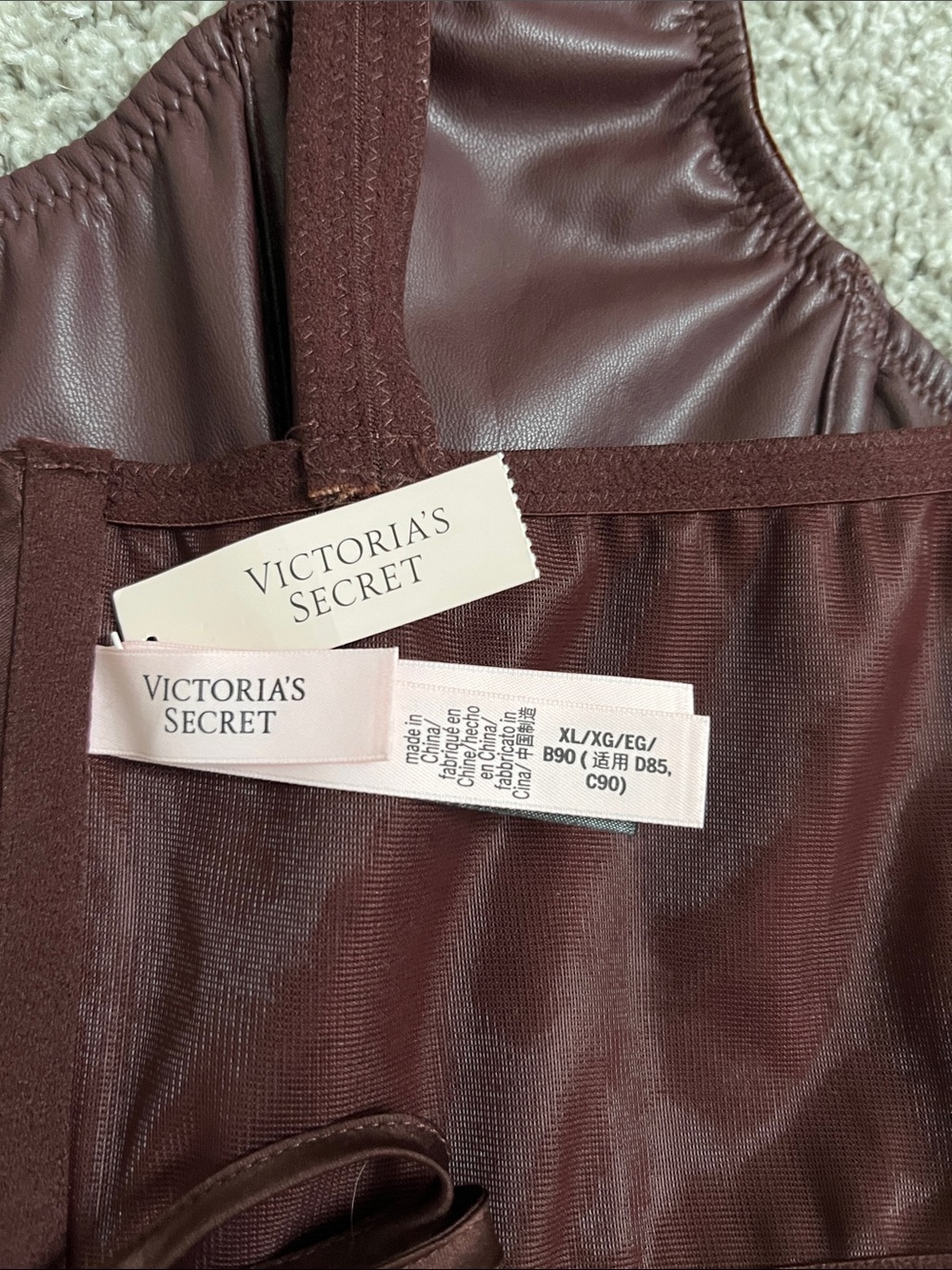 Victoria's Secret Lace-Up Leather Bralette in Wine - Picture 2 of 10